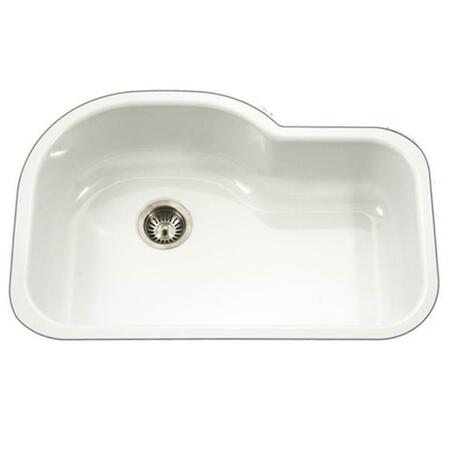 HOUZER Porcela Series Porcelain Enamel Steel Undermount Offset Single Bowl Kitchen Sink- White PCH-3700 WH